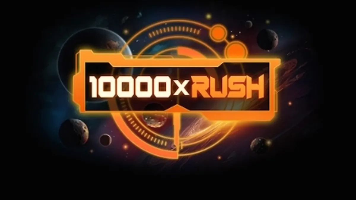 Tampilan visual modern dan futuristik dari slot 10000 x Rush