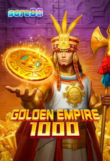 Tampilan visual slot Golden Empire 1000 dengan tema kuil kuno dan simbol emas.